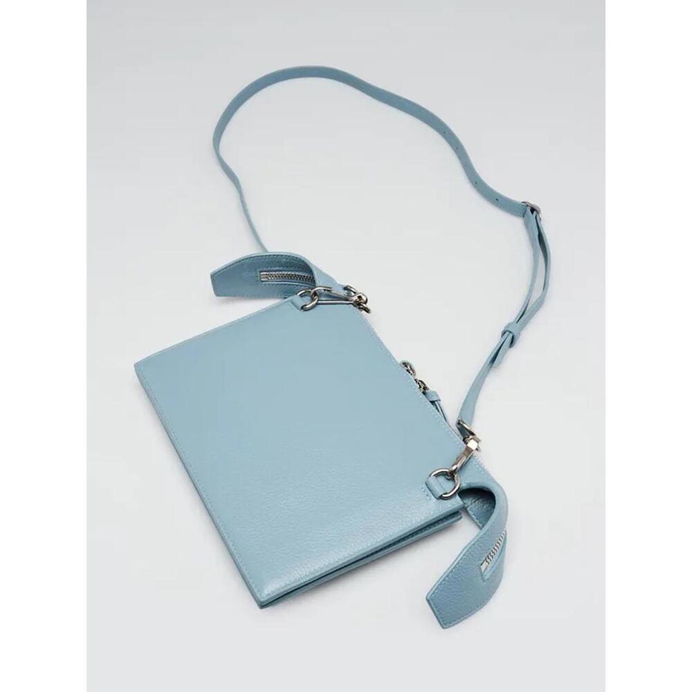 BALENCIAGA Blue Grey Pebbled Leather Neo Classic City Crossbody Clutch Bag - Picture 12 of 13